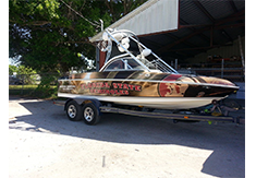 Full ski boat wrap designed by Custom Graphics and Signs